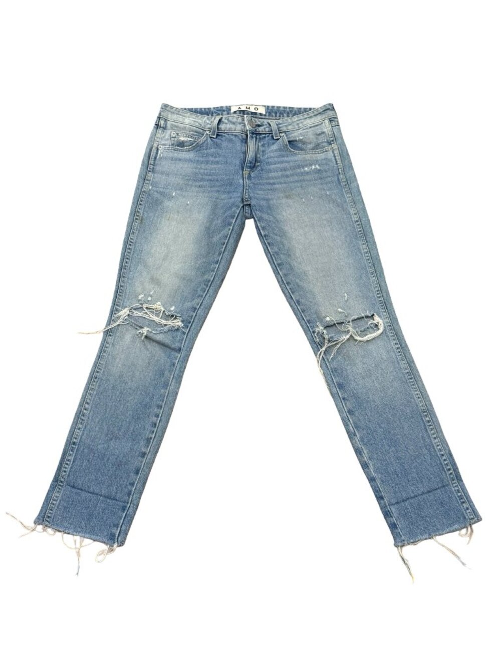 AMO Distressed Cropped Denim Jeans Women's 29x27 Light Wash Raw Hem jeans